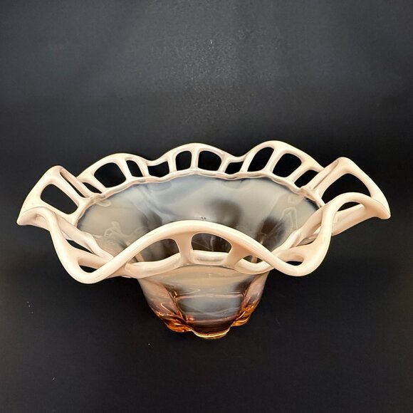 Vintage Hand-Blown Glass Bowl With Lattice Edge Decorative Centerpiece - Picture 6 of 6